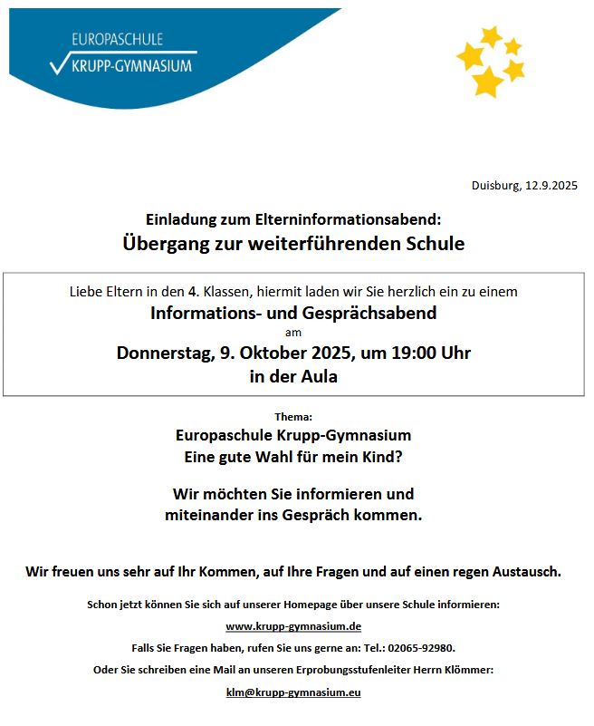 Infoabend Übergang Gymnasium - Komm zum Krupp!