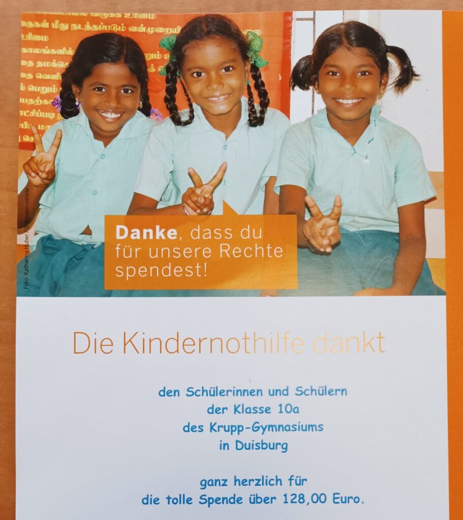 Klassenkasse für Kindernothilfe